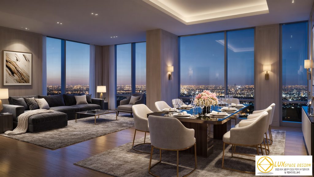 Home staging in the Bay Area transforming dining and living space at dusk