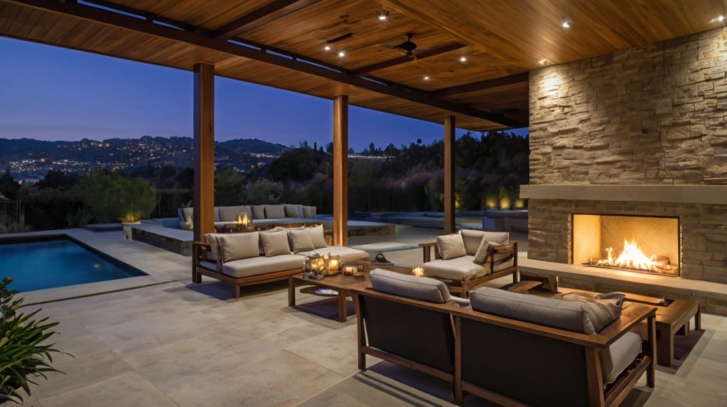 Seamless indoor-outdoor living space with a fire pit, a key feature of a luxury home remodeling Bay Area project.